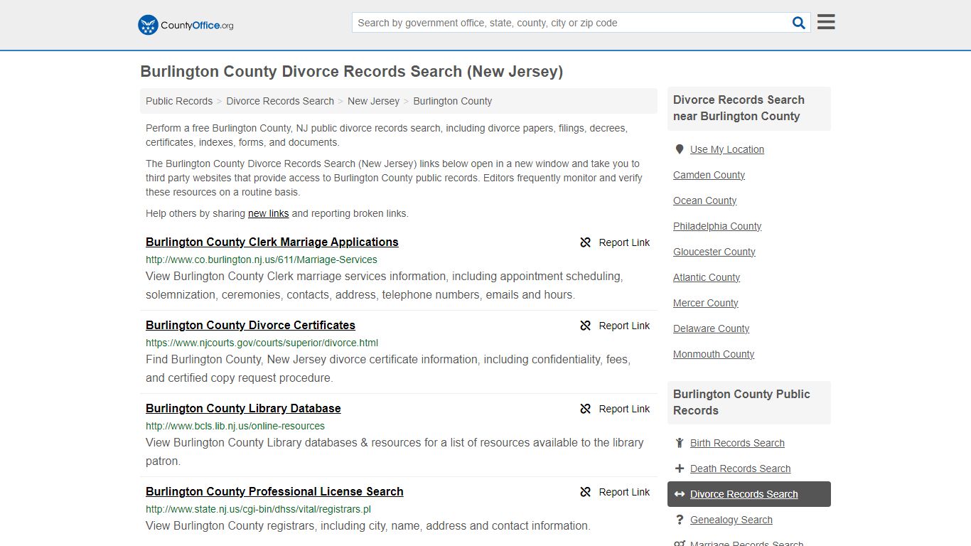 Burlington County Divorce Records Search (New Jersey)