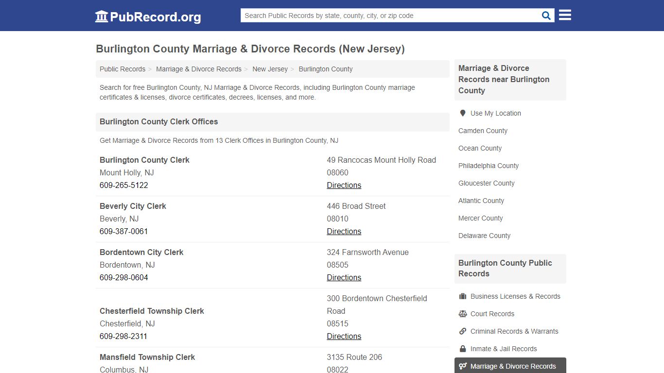Burlington County Marriage & Divorce Records (New Jersey)