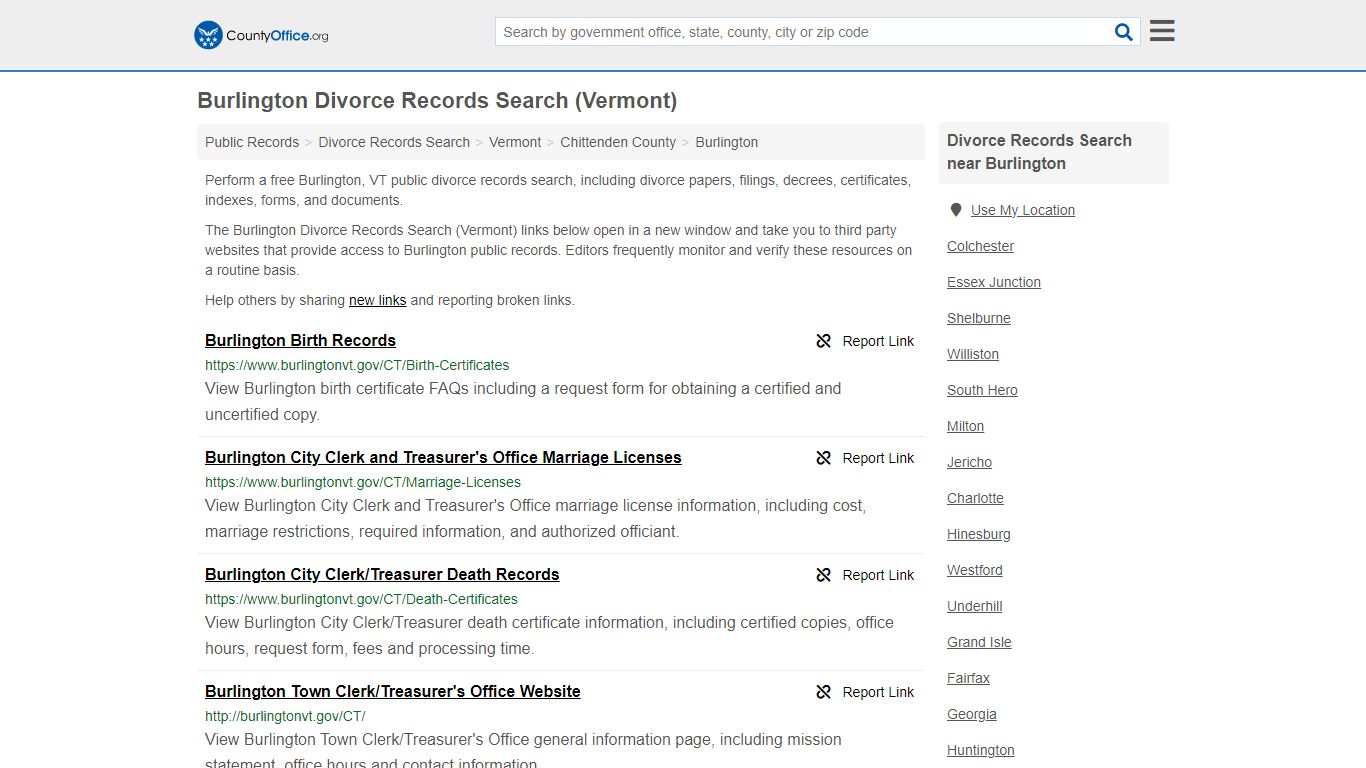 Divorce Records Search - Burlington, VT (Divorce Certificates & Decrees)